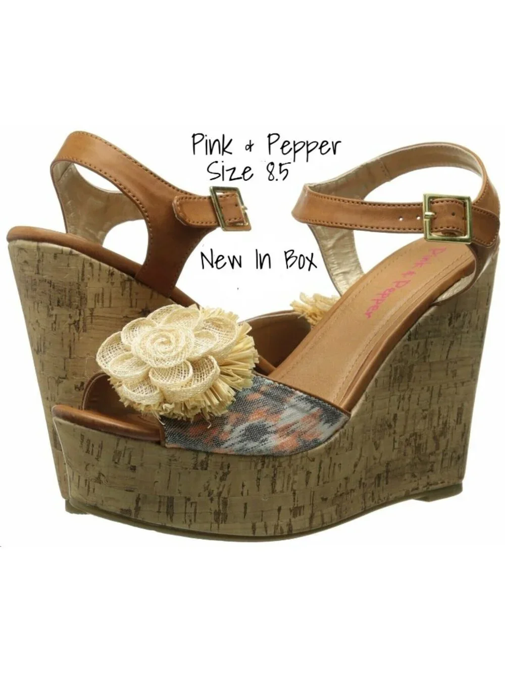 Pink & Pepper Wedge Shoes 8.5 Orange Sand Dune Women's New In Box